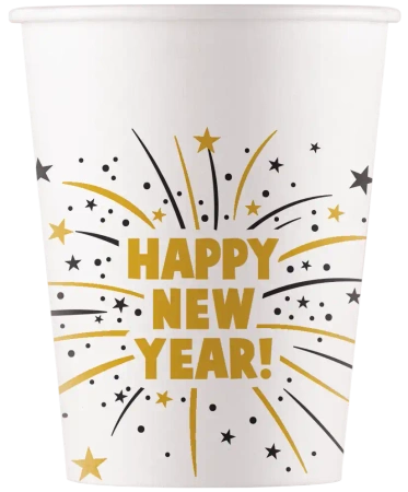 Papierbecher „Happy New Year - Flares“ 200 ml, 8 Stück