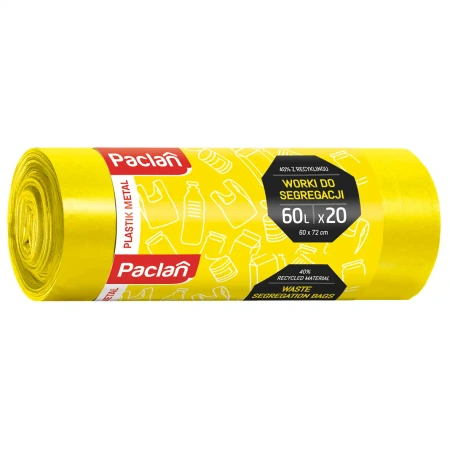 Gelbe Paclan-Säcke zur Mülltrennung (Kunststoff), 60 l, 50 x 72 cm, 20 Stück