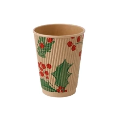 Wellpappe-Becher aus Kraftpapier, Dispersionsbeschichtung, „Christmas“, 350 ml, Durchmesser 90 mm, 25 Stück
