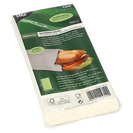 Fettbeständige weiße Papiertüte für das Frühstück, 10+3 x 21 cm, 100 Stück