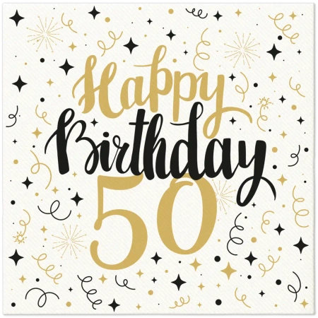 Premium-Airlaid-Servietten „Birthday 50“, 40 x 40 cm, 50 Stück