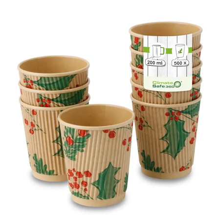 Wellpappe-Pappbecher, Dispersionsbeschichtung, „Christmas“, 250 ml, Durchmesser 80 mm, 25 Stück