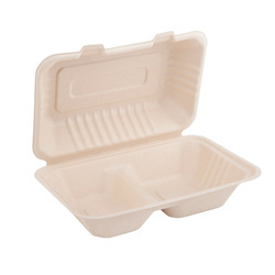 Zweiteilige, doppelwandige Menübox aus Zuckerrohr, 1000 ml, 22,7 x 15,2 x 7,6 cm, 125 Stück