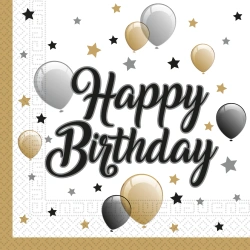 Zweilagige Servietten „Milestone Happy Birthday“, 33 x 33 cm, 20 Stück