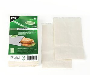 Fettbeständige weiße Papiertüte für das Frühstück, 10+3 x 21 cm, 100 Stück