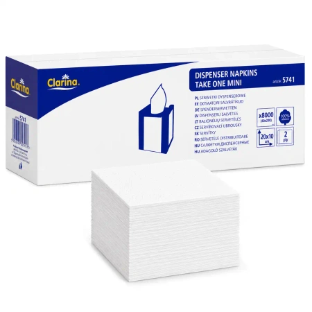 Zweilagige, weiße Servietten für den Spender, Clarina, 10 x 20 cm, 8000 Stück