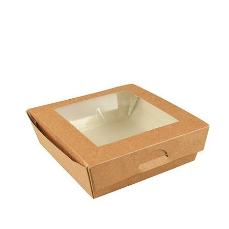 Papierbehälter mit Sichtfenster, PLA, 1000 ml, 16 x 16 x 5 cm, 25 Stück