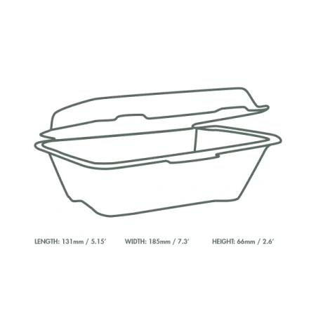 Menübox aus Zuckerrohr, ungeteilt, weiß, 18,5 x 13,1 x 6,6 cm, 50 Stück