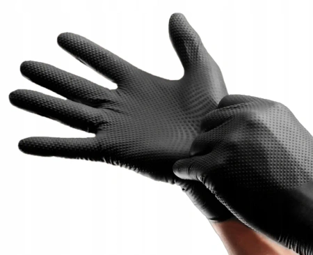 Unpuderte Nitrilhandschuhe mit Diamantstruktur, schwarz, in einer Schachtel, Größe „L“, 50 Stück