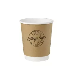 Zweilagiger brauner Papierbecher, Dispersionsbeschichtung, 250 ml, Durchmesser 80 mm, EIGENER AUFDRUCK, 2000 Stück