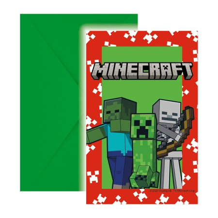 Einladungskarten mit Umschlag im Minecraft-Design, 6 Stück