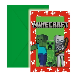 Einladungskarten mit Umschlag im Minecraft-Design, 6 Stück