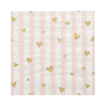 3-lagige Servietten „Golden Hearts“ 1/4, 33 x 33 cm, 30 Stück