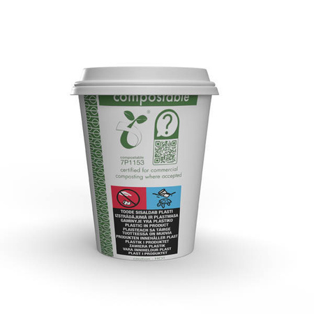 Weißer Vegware-Pappbecher, 250 ml, Durchmesser 80 mm, 50 Stück