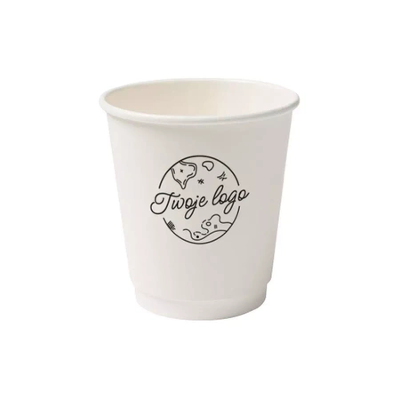 Zweilagiger weißer Pappbecher, Dispersionsbeschichtung, 250 ml, Durchmesser 80 mm, EIGENER AUFDRUCK, 2000 Stück