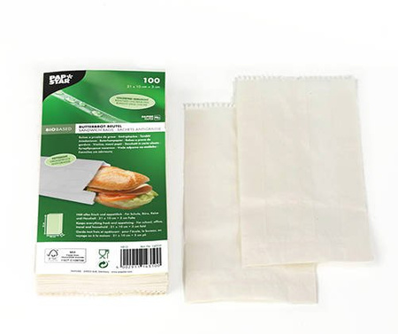 Fettbeständige weiße Papiertüte für das Frühstück, 10+3 x 21 cm, 100 Stück