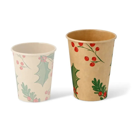 Kraftpapierbecher, Dispersionsbeschichtung, „Christmas“, 350 ml, Durchmesser 90 mm, 50 Stück