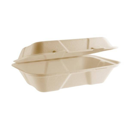 Menübox aus Zuckerrohr, ungeteilt, naturfarben, 22,8 x 15,5 x 7,4 cm, 50 Stück
