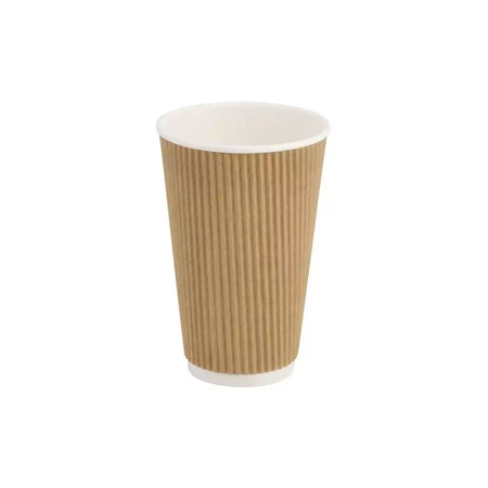 Brauner, geriffelter Pappbecher, Dispersionsbeschichtung, 450 ml, Durchmesser 90 mm, 25 Stück