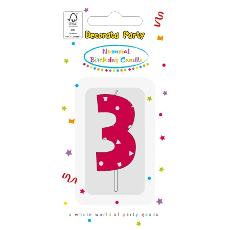 Geburtstagskerze „3“ in Rosa, 1 Stück