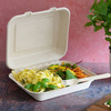 Menübox aus Zuckerrohr, ungeteilt, naturfarben, 24 x 20,7 x 6,9 cm, 50 Stück