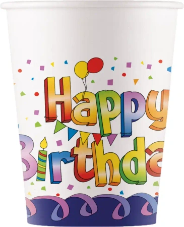 Papiertasse „Happy Birthday“ 200 ml, 8 Stück