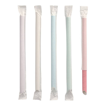 Einzeln verpackte Bubble-Tea-Papierstrohhalme, einseitig abgeschnitten, 12/200 mm, 200 Stück