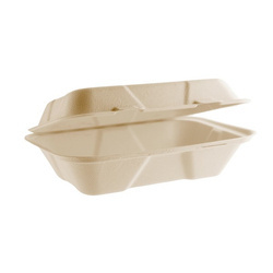 Menübox aus Zuckerrohr, ungeteilt, naturfarben, 22,8 x 15,5 x 7,4 cm, 50 Stück