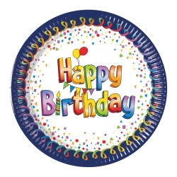 Papierteller „Happy Birthday“, 23 cm, 8 Stück