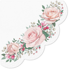 Runde 3-lagige Servietten „Roses“, 1/4, Durchmesser 32 cm, 12 Stück