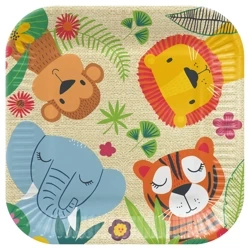 Papierteller, quadratisch, „Jungle Friends“, 23 x 23 cm, 8 Stück
