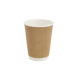 Brauner, geriffelter Pappbecher, Dispersionspapier, 350 ml, Durchmesser 90 mm, 25 Stück