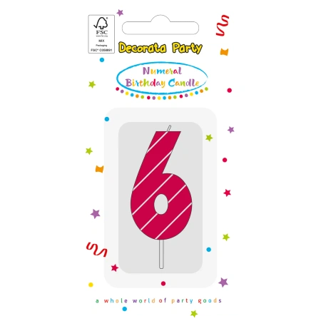 Geburtstagskerze „6“ in Rosa, 1 Stück