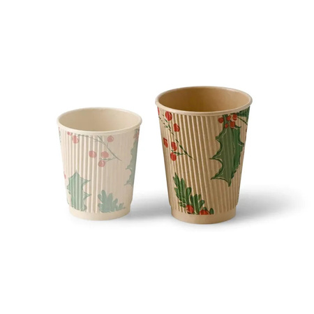 Wellpappe-Becher aus Kraftpapier, Dispersionsbeschichtung, „Christmas“, 350 ml, Durchmesser 90 mm, 25 Stück