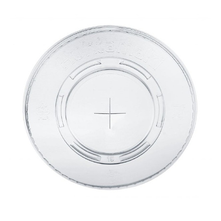 Flacher rPET-Deckel mit Öffnung/Kreuz, Durchmesser 95 mm, 100 Stück