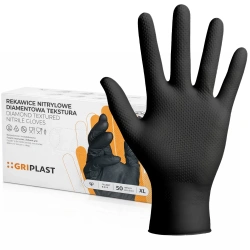Unpuderte Nitrilhandschuhe mit Diamantstruktur, schwarz, in einer Schachtel, „XL“, 50 Stück
