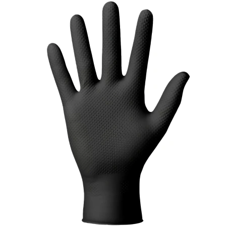 Unpuderte Nitrilhandschuhe mit Diamantstruktur, schwarz, in einer Schachtel, Größe „L“, 50 Stück
