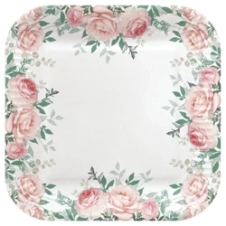 Quadratischer Pappteller „Roses“, 23 x 23 cm, 8 Stück