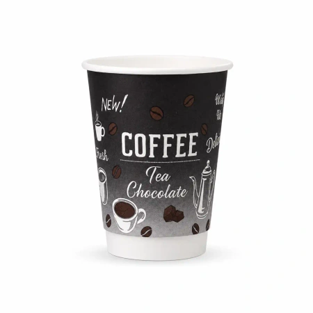 Papierbecher doppelwandig, schwarz, "Coffee, 250 ml, Ø 80 mm 25 Stk.