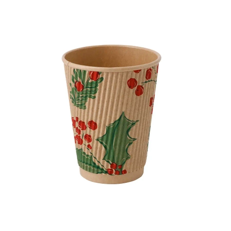 Wellpappe-Becher aus Kraftpapier, Dispersionsbeschichtung, „Christmas“, 350 ml, Durchmesser 90 mm, 25 Stück