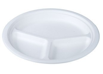 Runder, dreiteiliger Teller aus Zuckerrohr, Durchmesser 26 cm, 50 Stück