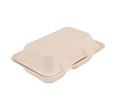 Zweiteilige, doppelwandige Menübox aus Zuckerrohr, 1000 ml, 22,7 x 15,2 x 7,6 cm, 125 Stück