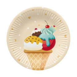 Runder Pappteller „Ice Cream“, Durchmesser 18 cm, 8 Stück