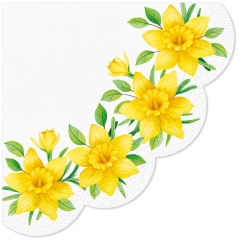 Runde 3-lagige Servietten „Daffodils“, 1/4, Durchmesser 32 cm, 12 Stück