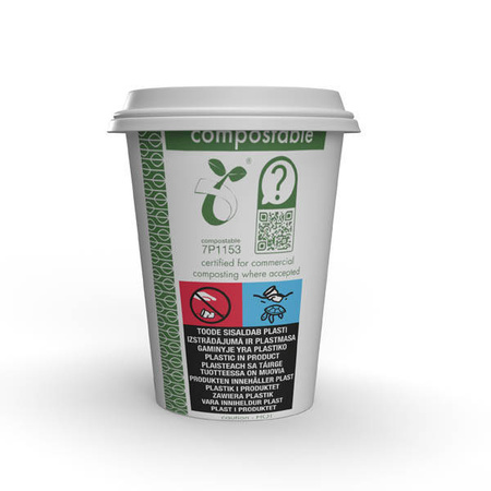 Weißer Vegware-Pappbecher, 350 ml, Durchmesser 90 mm, 50 Stück