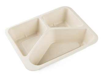Dreiteiliger Behälter aus Zuckerrohr für Heißsiegelung, 22,8 x 17,9 x 5 cm, 50 Stück