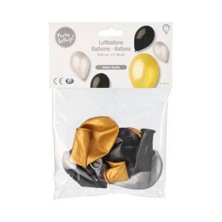 Ballon-Mix in Gold, Schwarz und Silber, 25 cm, 6 Stück