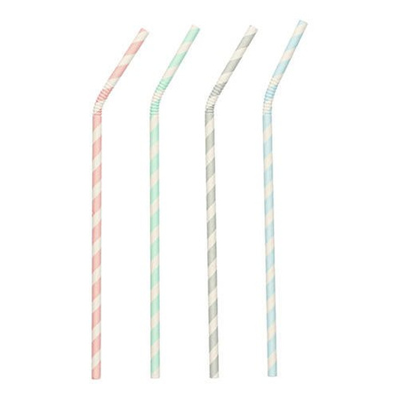 Flexible Papierstrohhalme in Pastelltönen, 6/220 mm, 100 Stück