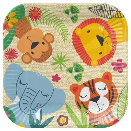Papierteller, quadratisch, „Jungle Friends“, 23 x 23 cm, 8 Stück