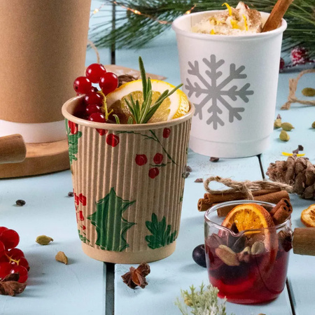 Wellpappe-Pappbecher, Dispersionsbeschichtung, „Christmas“, 250 ml, Durchmesser 80 mm, 25 Stück